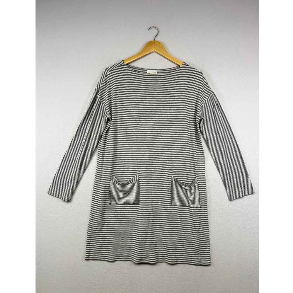 Coastal Minimalist J. Jill Womens Medium Grey Striped Long Sleeve Tunic Dress